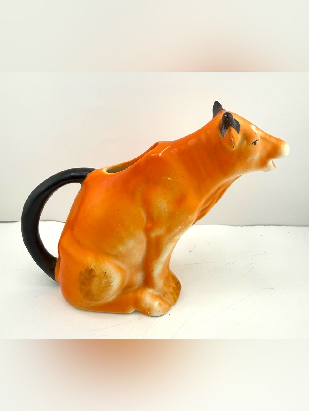 Vintage Orange Ceramic Cat Pitcher - Decorative Kitchen Accent